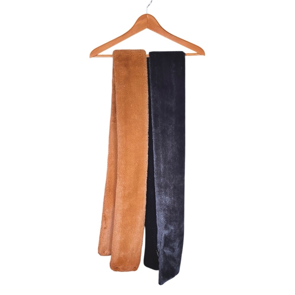 Bundle of Two Women’s Scarves Minky Couture + Cejon Brown Black Long Thin Scarf